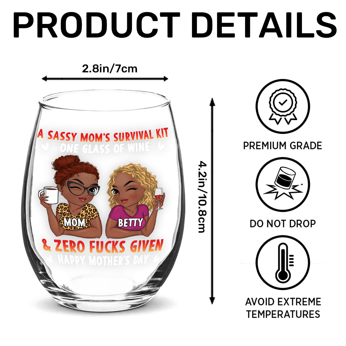 A Sassy Mom’s Survival Kit - Personalized Stemless Wine Glass
