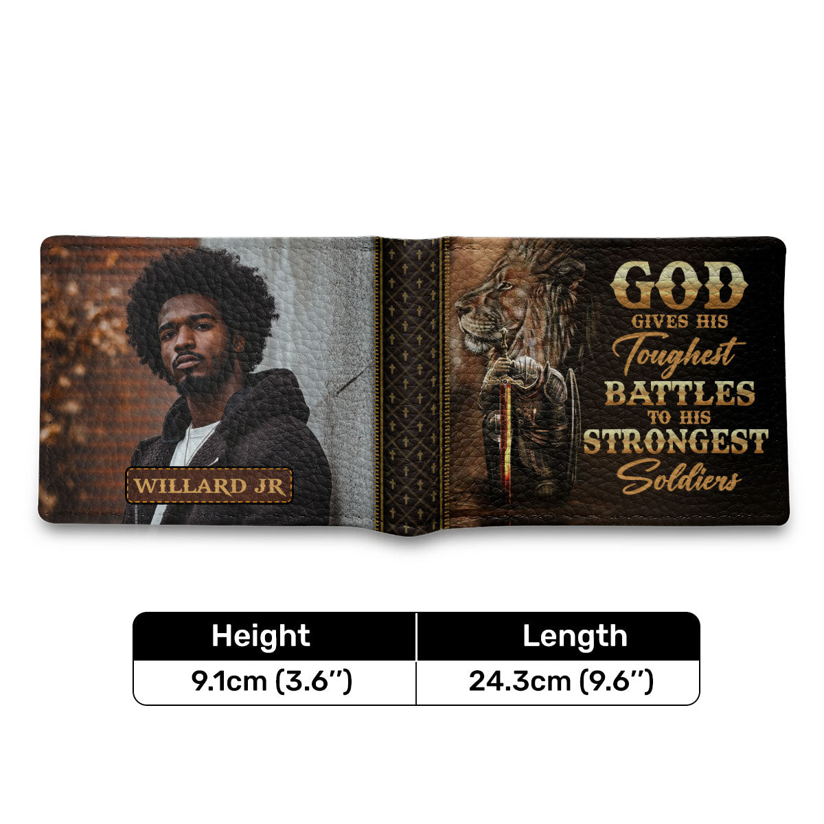 God Gives His Toughest Battles To His Strongest Soldiers - Personalized Leather Folded Wallet SBLFWLM2703L