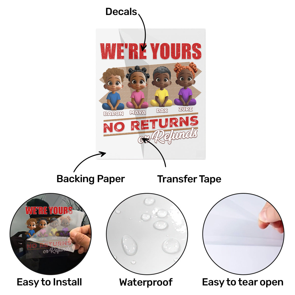 We Are Yours No Returns Or Refunds - Personalized Sticker