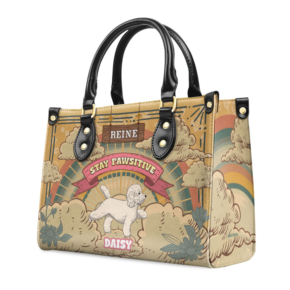 Stay Pawsitive - Personalized Leather Hand Bag SBLHBHA29