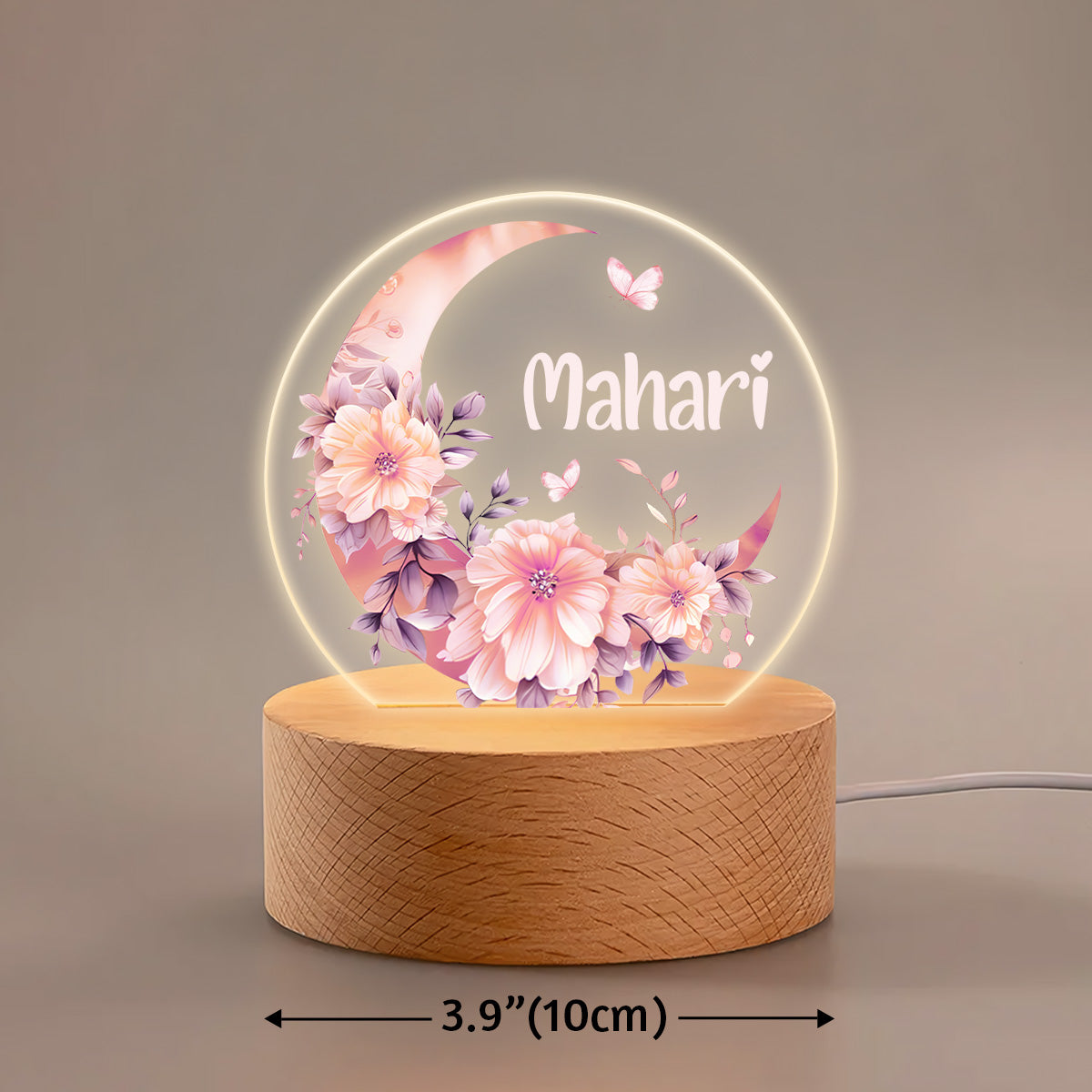Floral Moon - Personalized Round Base LED Night Light