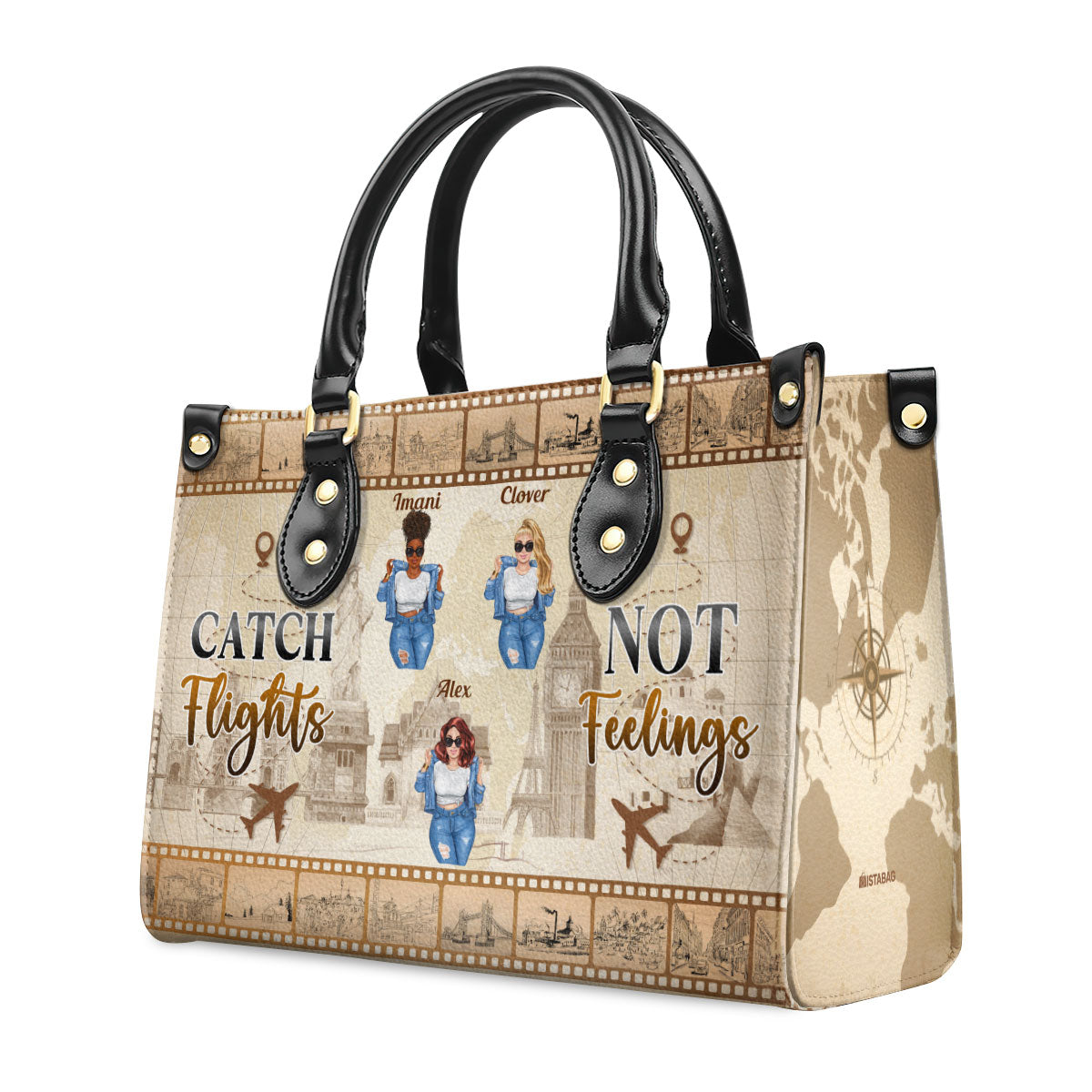 Catch Flights Not Feelings - Personalized Leather Hand Bag SBLHBHA38