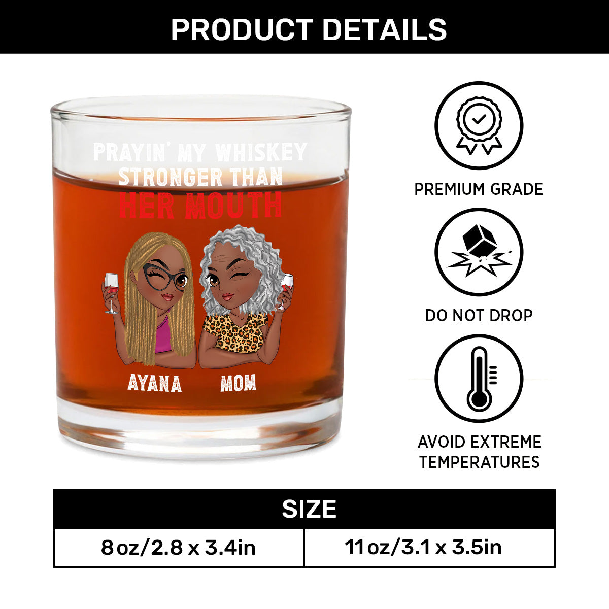 Prayin’ My Whiskey Stronger Than Her Mouth - Personalized Round Whiskey Glass