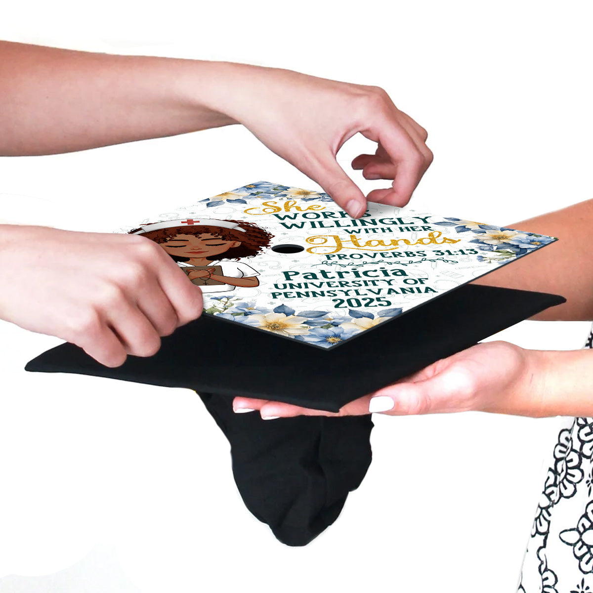 She Works Willingly With Her Hands - Personalized Graduation Cap Topper