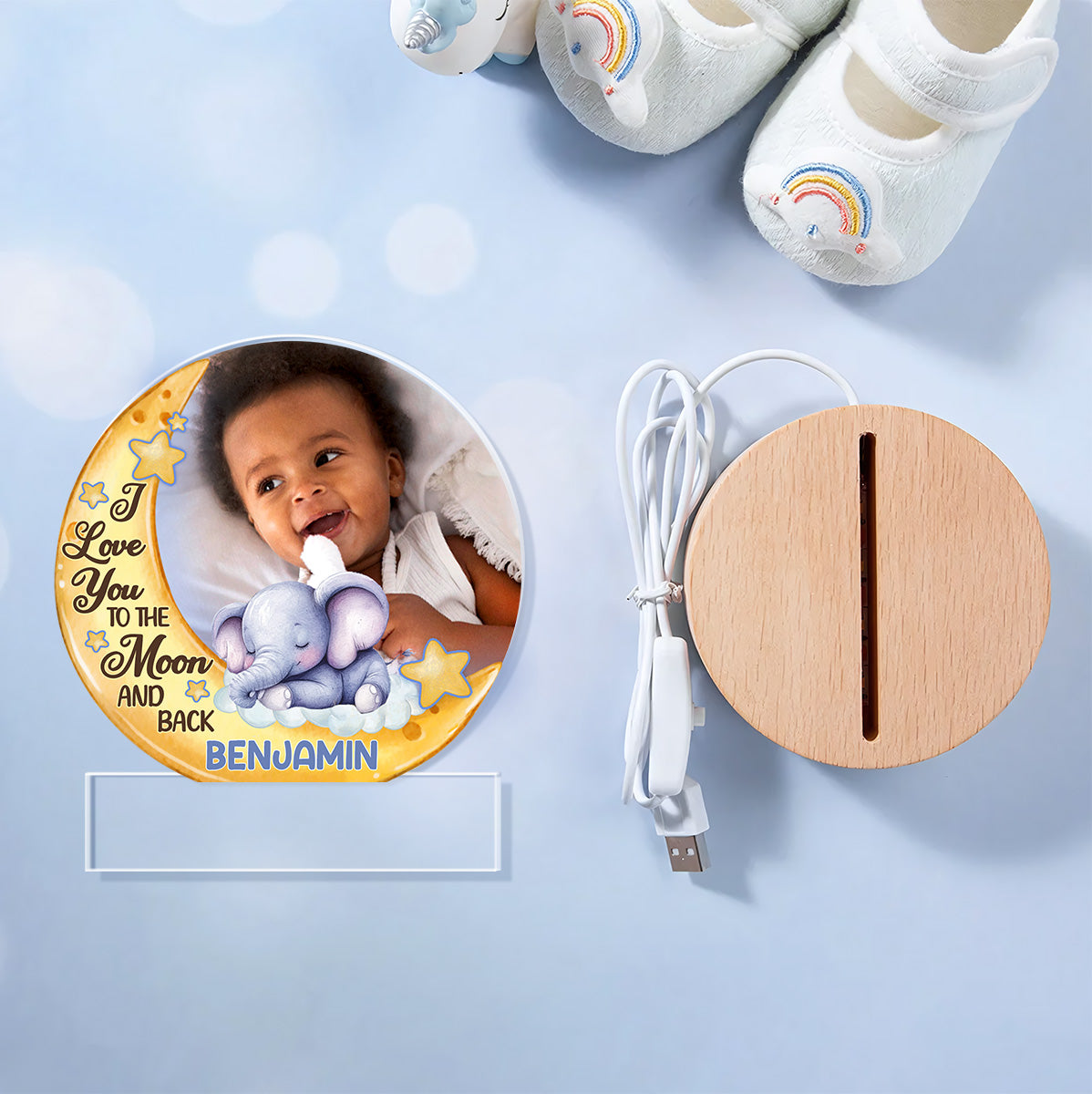 I Love You To The Moon And Back - Personalized Round Base LED Night Light