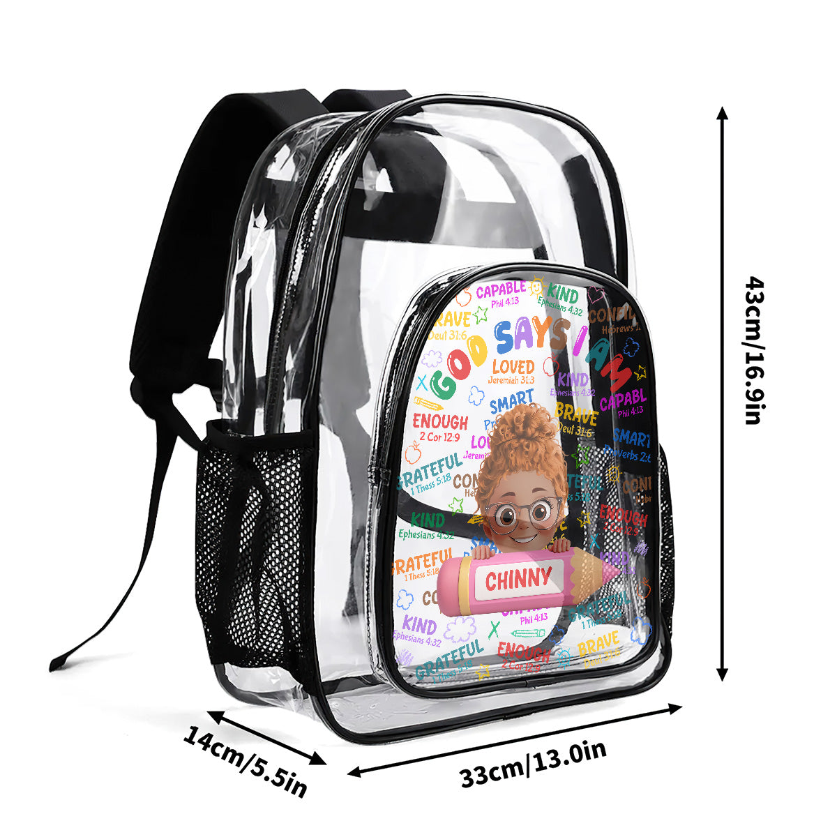 God Says I Am - Personalized Clear Backpack