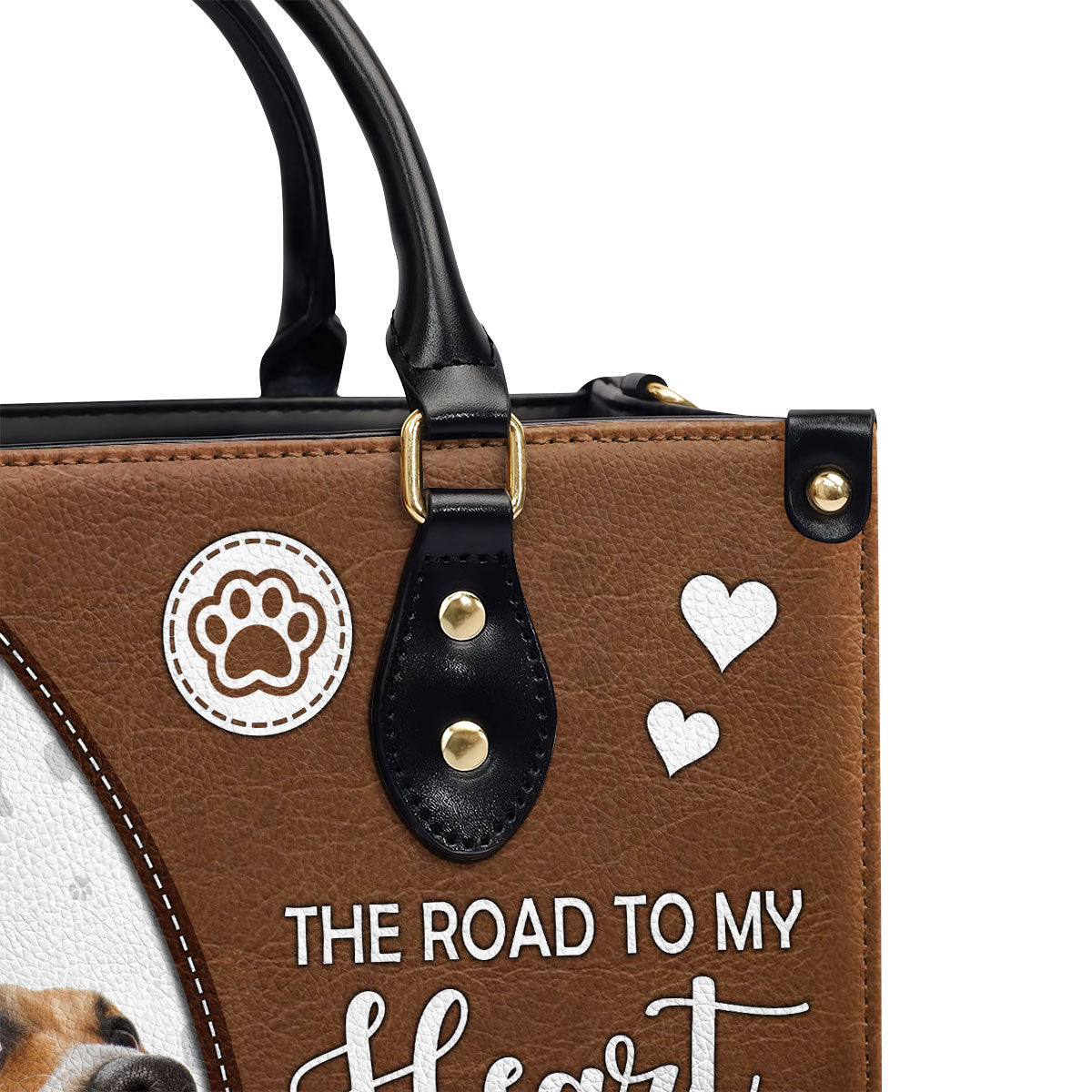 The Road To My Heart Is Paved With Paw Prints - Personalized Leather Handbag SBLHBLL2038M