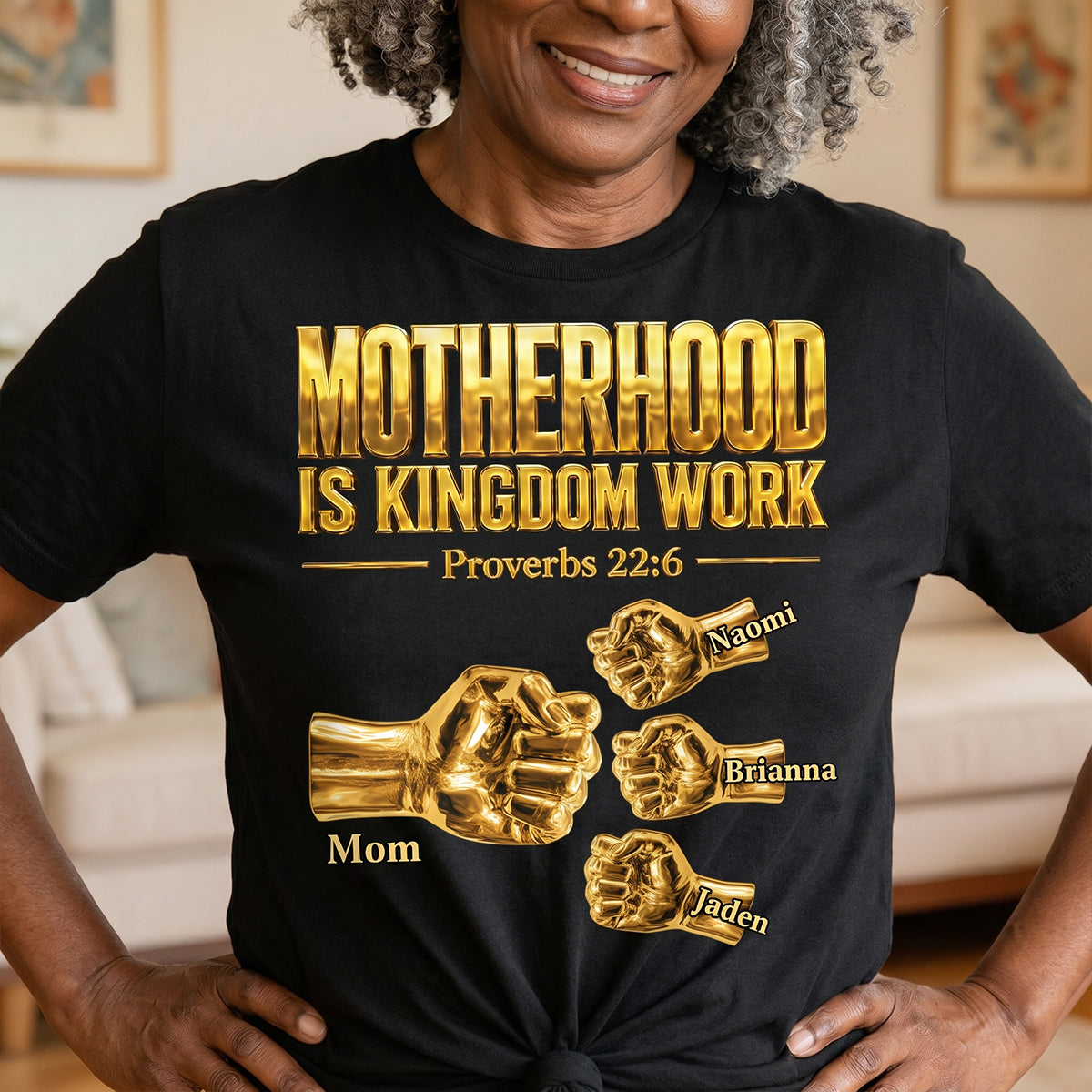 Fatherhood Is Kingdom Work Golden Fist Bump - Personalized 2D Unisex T-shirt