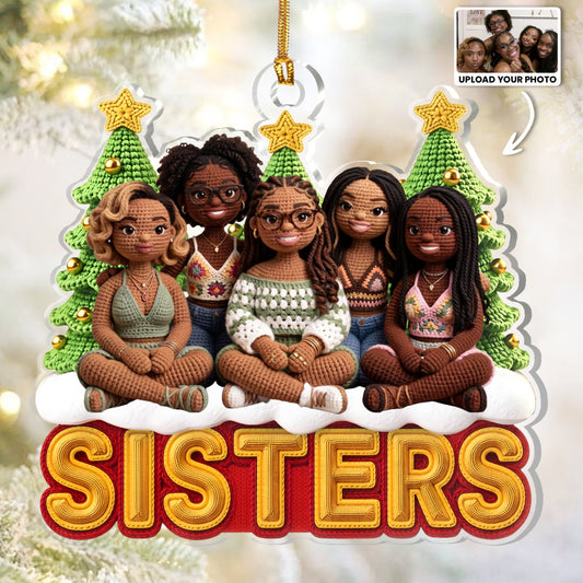Custom Photo Crochet Doll Effect Christmas Siblings Brothers Sisters - Personalized 1-Layer Acrylic Ornament