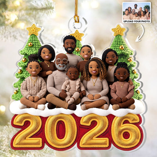 Custom Photo Crochet Doll Effect Christmas Family Siblings Brothers Sisters - Personalized 1-Layer Acrylic Ornament