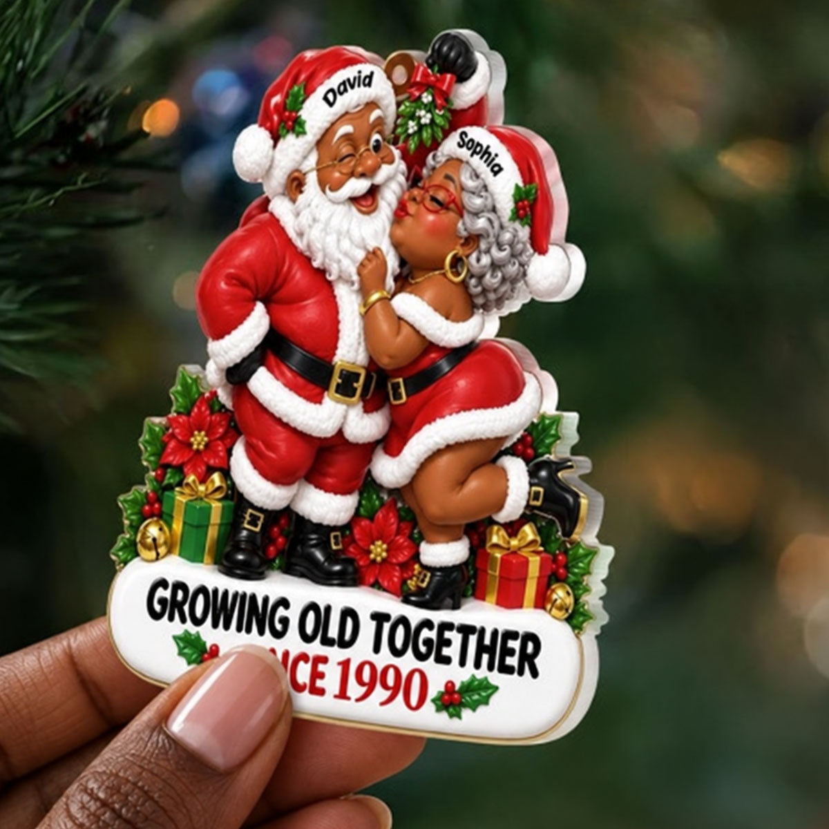 Growing Old Together Santa Couple Gift For Couple - Personalized 1-Layer Acrylic Ornament