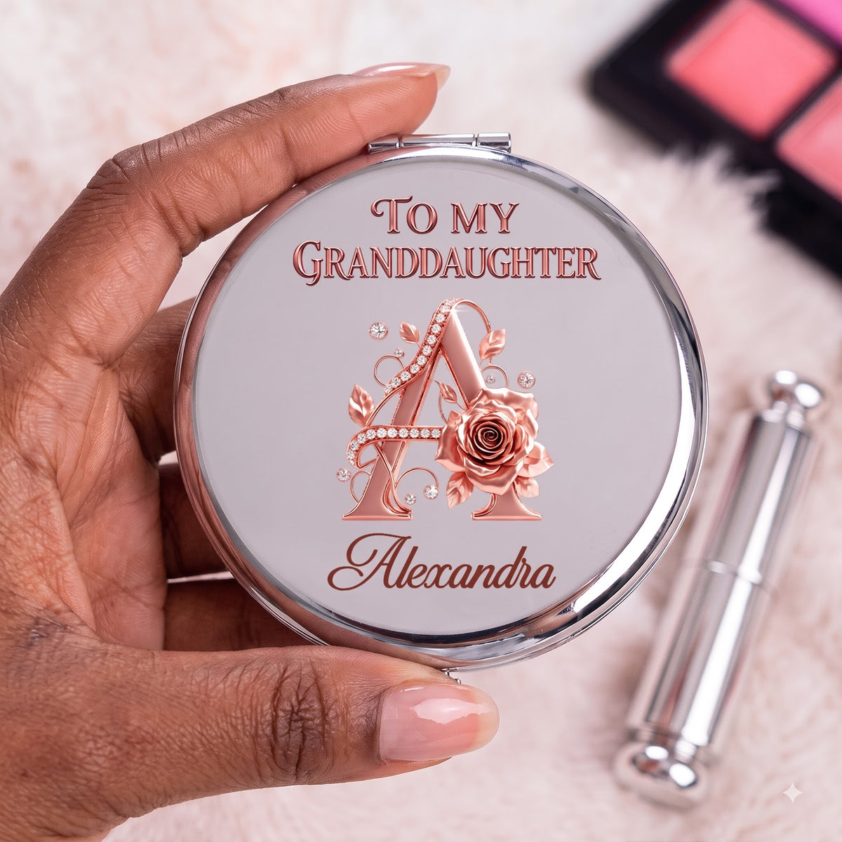 To My Granddaughter And Daughter - Personalized Circle Metallic Mirror