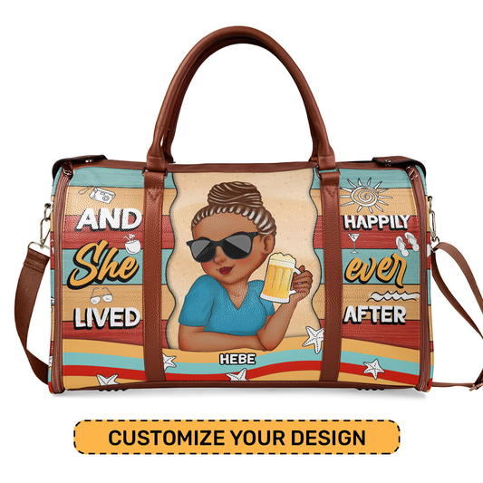 And She Lived Happily Ever After - Personalized Leather Duffle Bag SBDFLN1142L