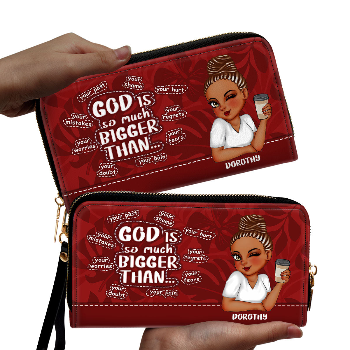 God Is So Much Bigger Than - Personalized Leather Clutch Purse SBCPLN1285D