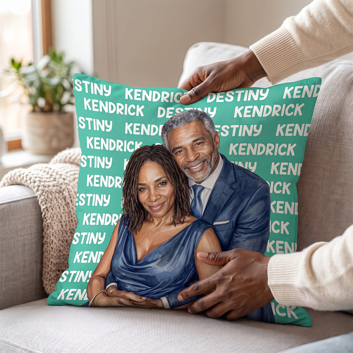 Custom Photo Watercolor Style With Name Husband Wife Couple Anniversary Gift - Personalized Crystal Velvet Pillow