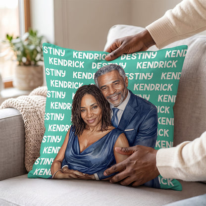Custom Photo Watercolor Style With Name Husband Wife Couple Anniversary Gift - Personalized Crystal Velvet Pillow