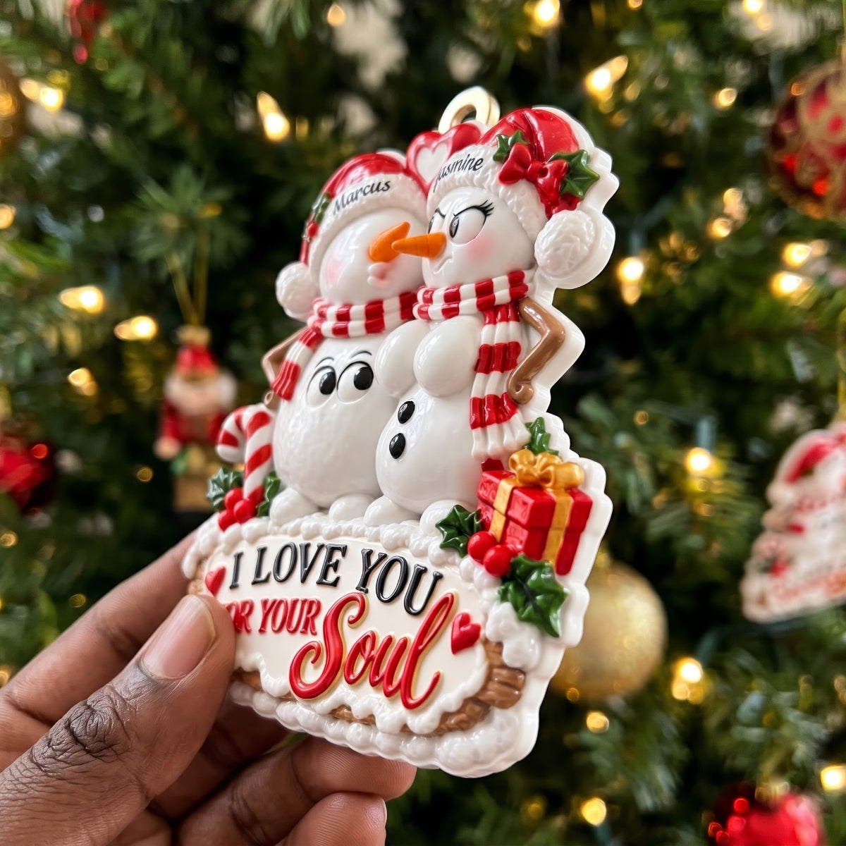 Annoying Each Other Snowman Couple  - Personalized 3D Relief White Acrylic Ornament