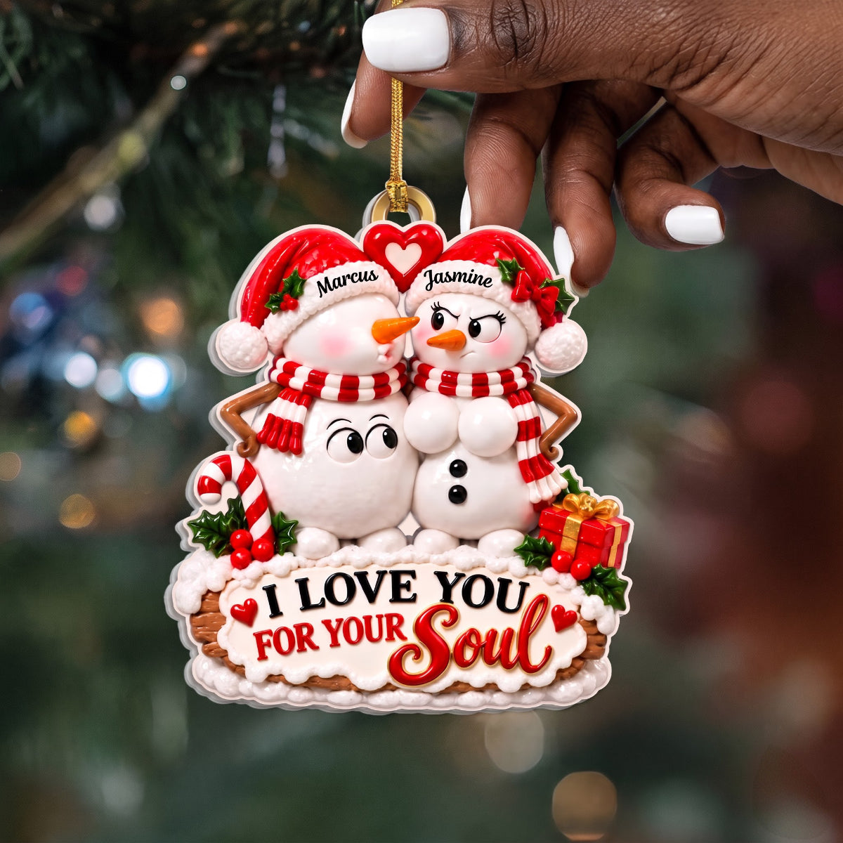 Annoying Each Other Snowman Couple  - Personalized 3D Relief White Acrylic Ornament