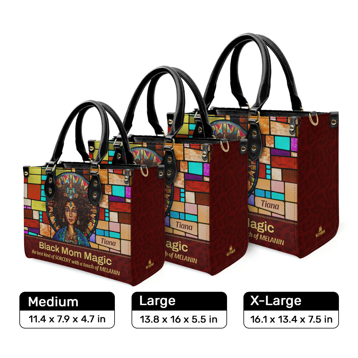 BLACK MOM MAGIC - Personalized Leather Handbag - SB14A
