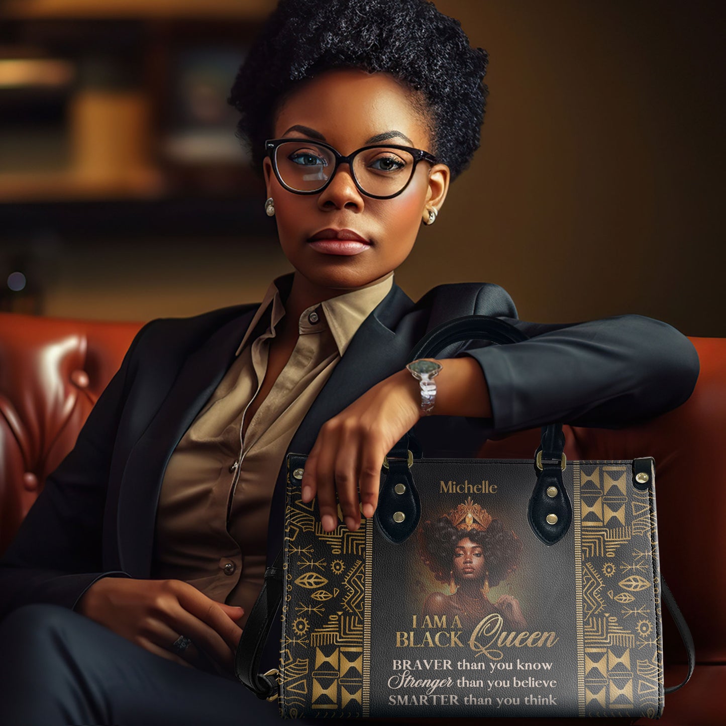 I Am A Black Queen - Personalized Leather Handbag MB30