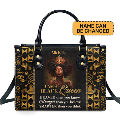 I Am A Black Queen - Personalized Leather Handbag MB30