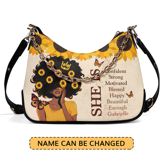 She is Confident, Strong - Personalized Chain Shoulder Bag SB12