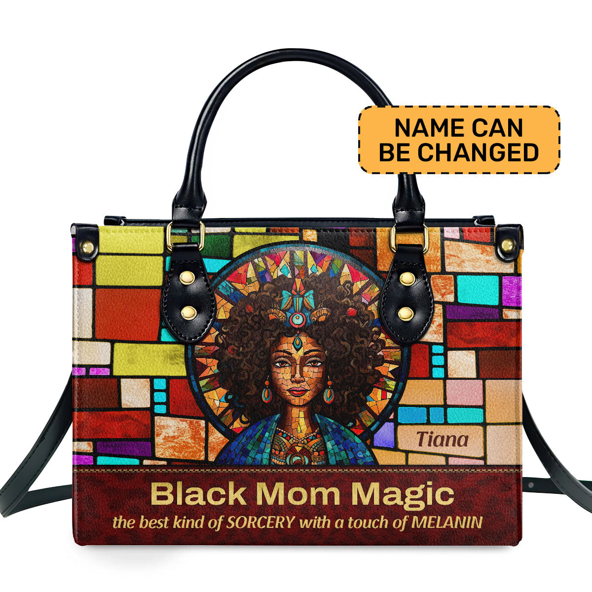 BLACK MOM MAGIC - Personalized Leather Handbag - SB14A