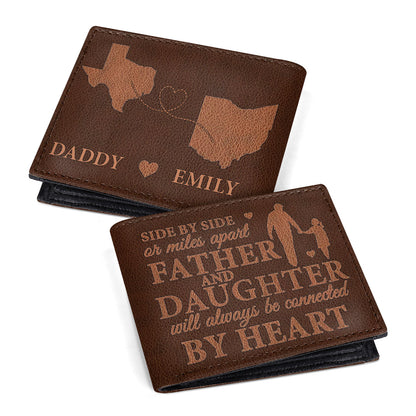 Side By Side Or Miles Apart - Personalized Leather Folded Wallet SBLFWM1033