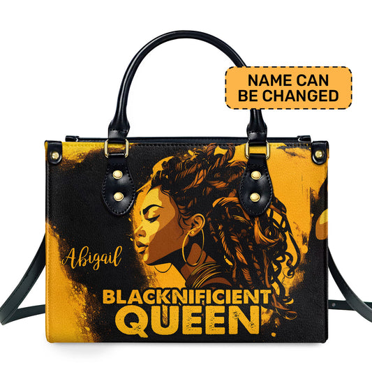 Blacknificient Queen - Personalized Leather Handbag STB11A