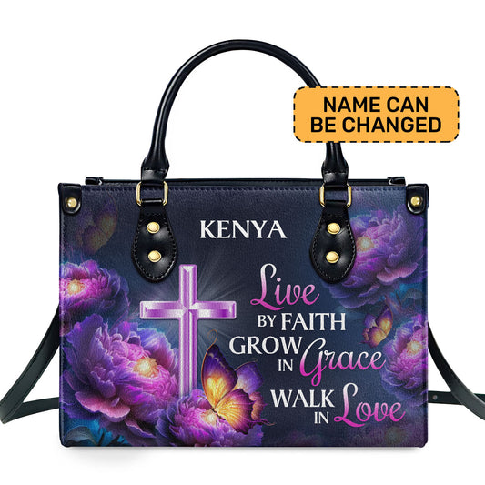 Live By Faith - Personalized Leather Handbag STB31