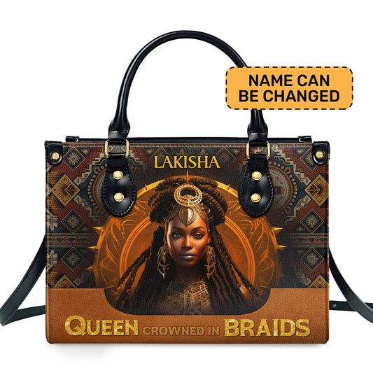 Queen Crowned In Braids - Personalized Leather Handbag STB33