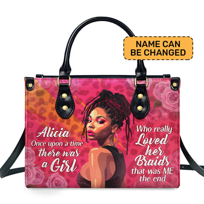 Loved Her Braids - Personalized Purple Leather Handbag STB60