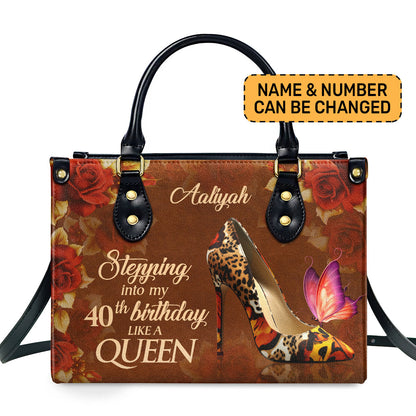 Birthday Queen - Personalized Purple Leather Handbag STB67