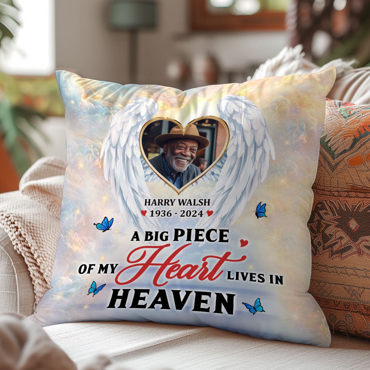 A Big Piece Of My Heart Lives In Heaven - Personalized Pillow