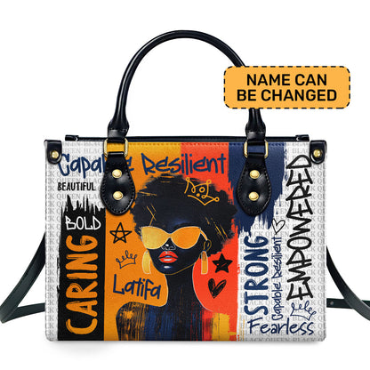 Black Queen Graffiti Style - Personalized Leather Handbag SBLHBLM1836TA