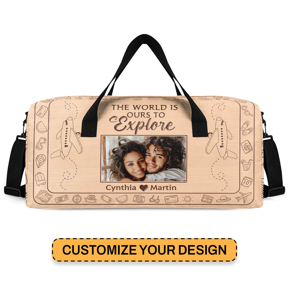 The World Is Ours To Explore - Personalized Minimalist Duffle Bag SBMDBHA39