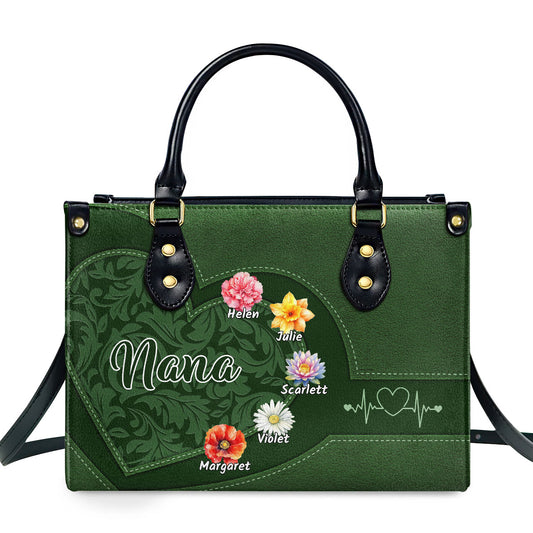 Grandma Mom Flower Birth Month - Personalized Leather Handbag SBLHBLT2333L