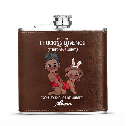 I Love You - Personalized Leather Flask