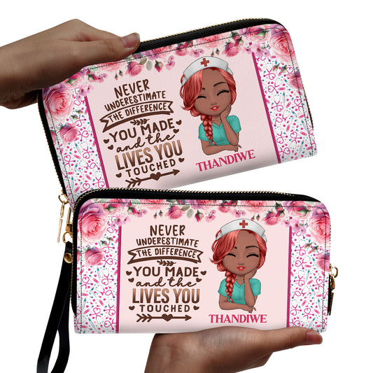 Never Underestimate The Difference You Made - Personalized Leather Clutch Purse SBCPLM2084M