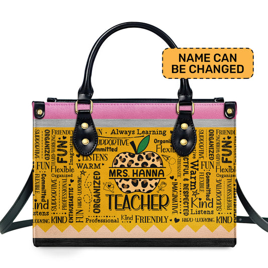 Teacher Apple - Personalized Leather Handbag SBLHBLTN997M