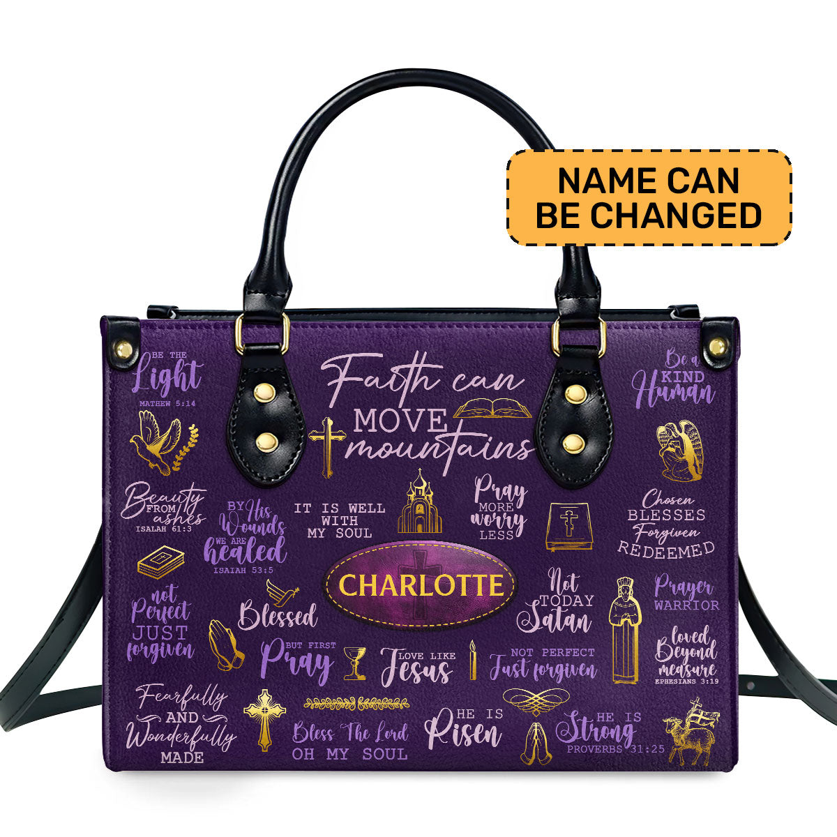 Faith Can Move Mountains - Personalized Leather Handbag SBLHBT84