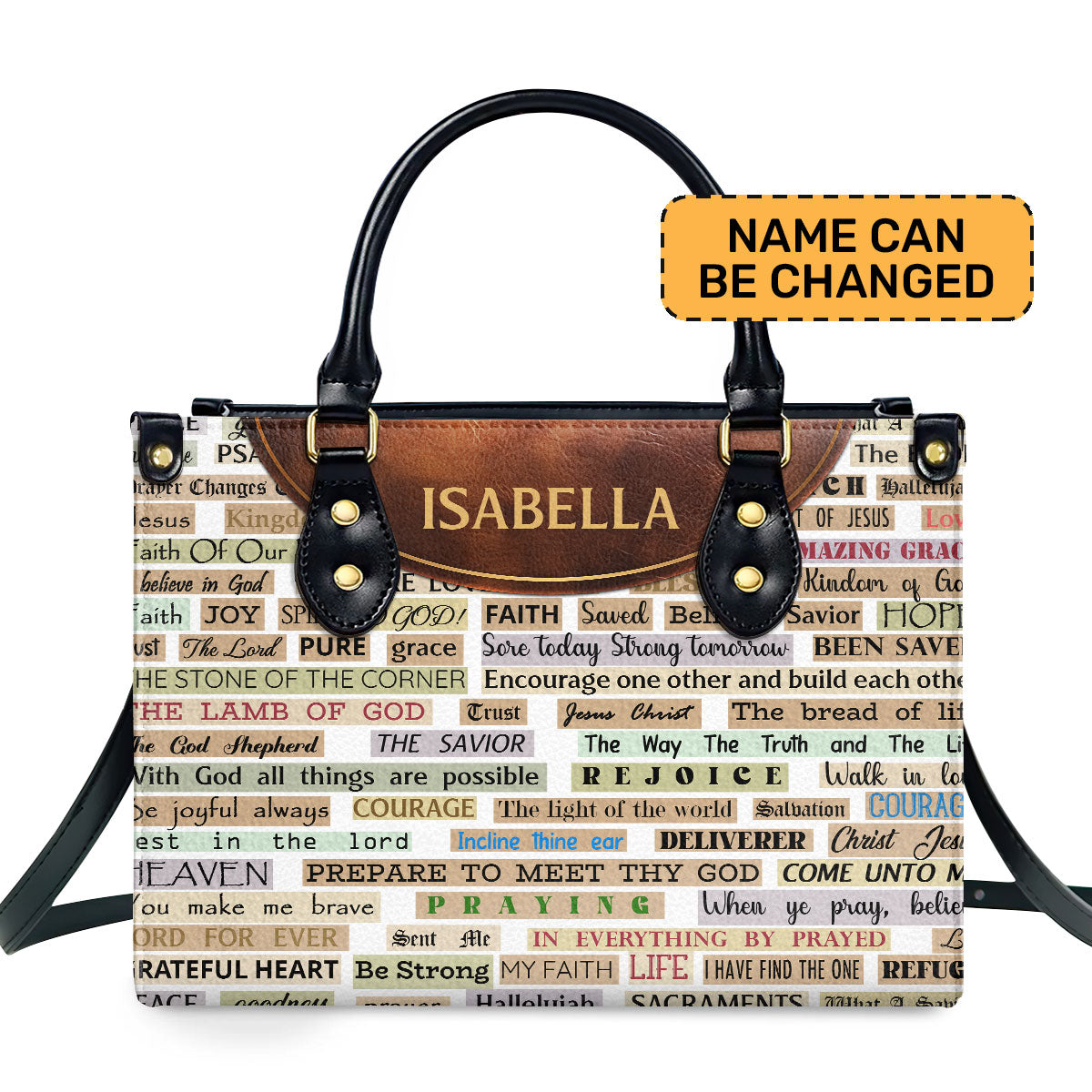 Faith Text - Personalized Leather Hand Bag SBLHBPT771T