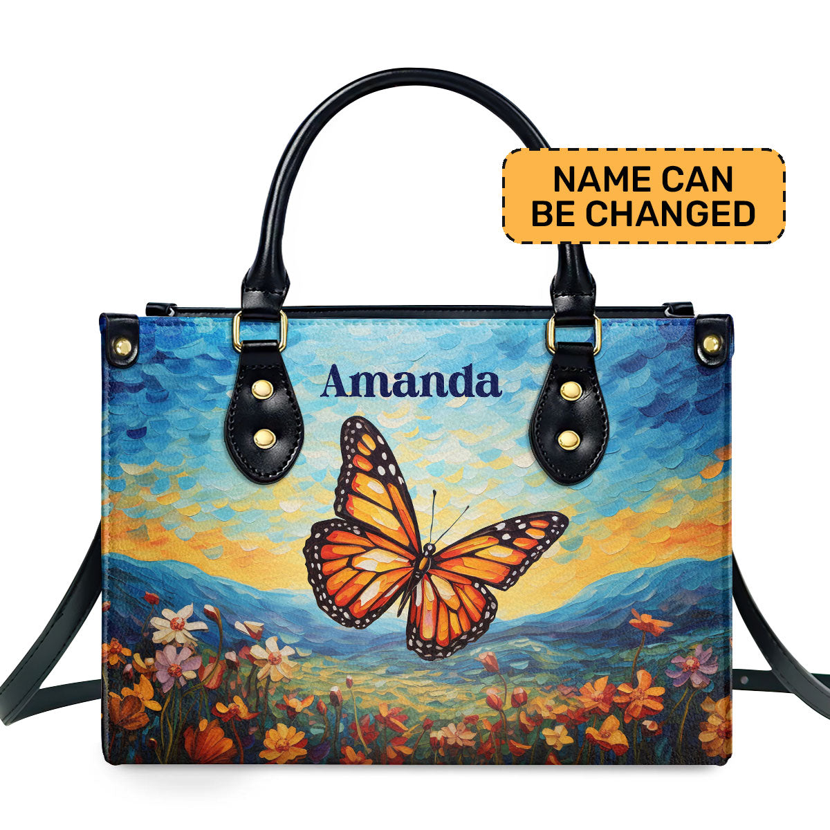 Butterfly In The Starry Night Style - Personalized Leather Handbag MSM07