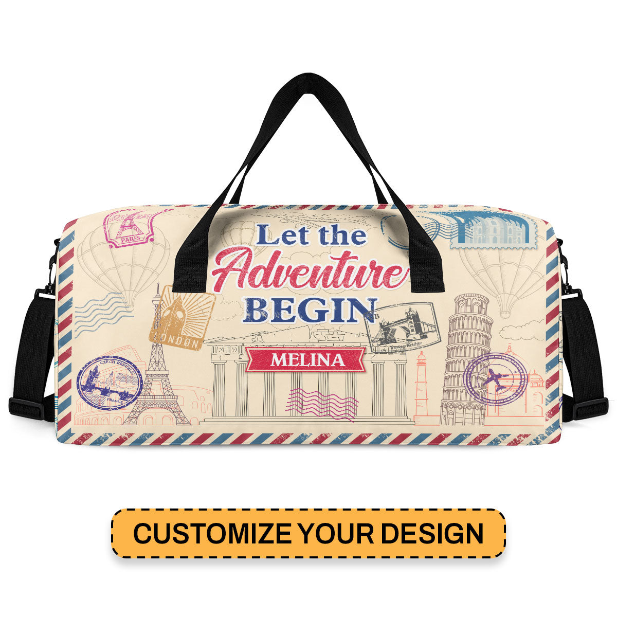 Let The Adventure Begin - Personalized Minimalist Duffle Bag SBMDBHA37