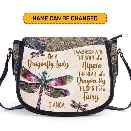 I'm A Dragonfly Lady - Personalized Leather Saddle Cross Body Bag STB223