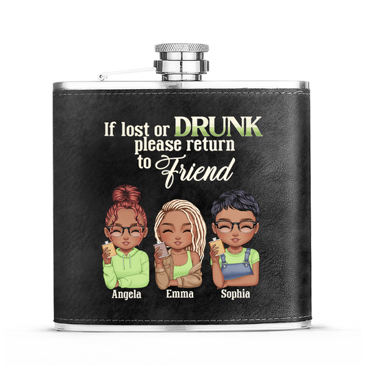 If Lost Or Drunk Please Return To Friend - Personalized Leather Flask SBLFLALM2692M