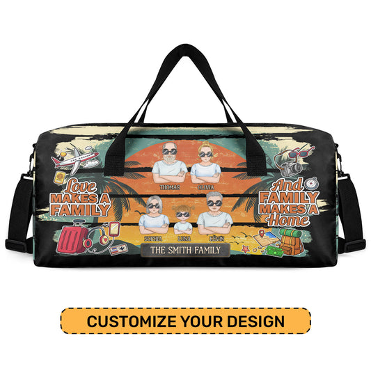 Love Makes A Family And Family Makes A Home - Personalized Minimalist Duffle Bag SBMDBT74