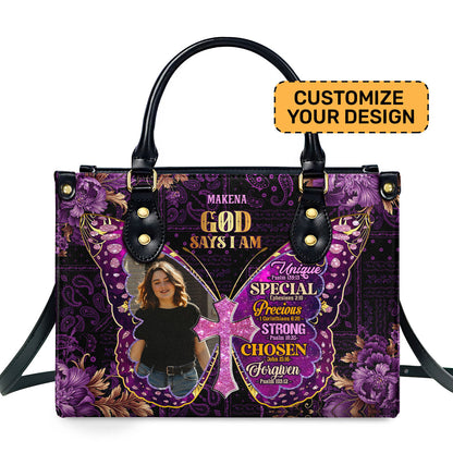 God Says I Am - Personalized Leather Handbag SBLHBLM1006TA