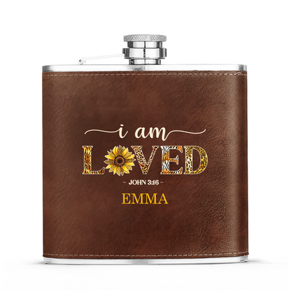 I Am Loved - Personalized Leather Flask SBLFLALM2770TA