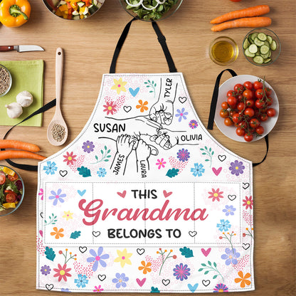 Grandma Holding Hands With Colorful Flowers - Personalized Apron With Packet
